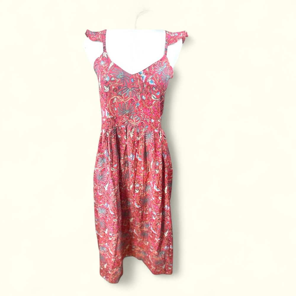 Kaantha Karma Handmade size Sm/Med red‎ blue butterfly floral cotton maxi dress